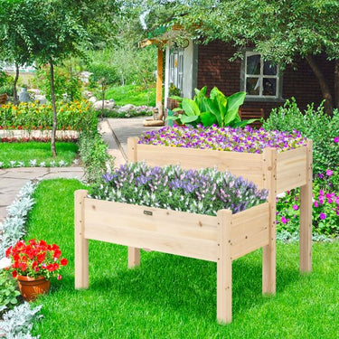 2 Tier Wooden Raised Garden Bed for Outdoor Planting