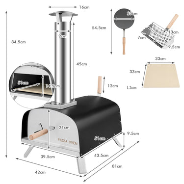 3-Layer Wood Burning Pizza Oven with Foldable Feet