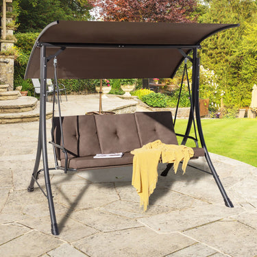 3-Seat Patio Swing with Adjustable Canopy and Thickened Cushions