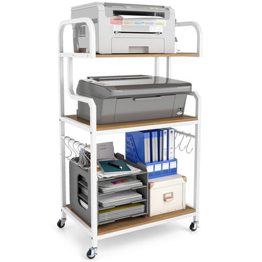 3-Tier Rolling Printer Stand with Storage Shelves for Shredder Scanner Fax