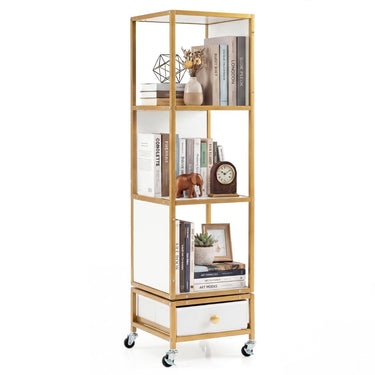 4-Tier Rotating Bookshelf on Wheels 360° Spinning Corner Book Shelf Tower