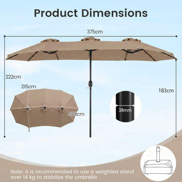 375cm Double-Sided Patio Umbrella with Crank Handle and amp for Garden Deck Poolside