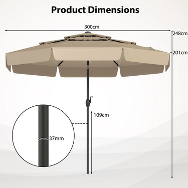 3M Patio Umbrella with 3-Tier Vented Top and 8 Ribs for Outdoor Yard