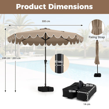 3M Patio Umbrella with Weighted Base Sandbags Push Button Tilt