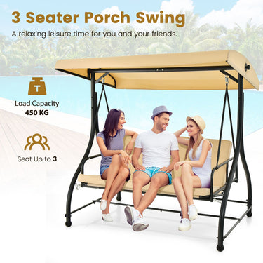 3 Seat Outdoor Porch Swing 2-in-1 Swing Glider with Adjustable Canopy