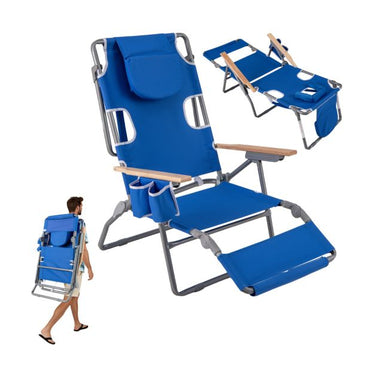 3-IN-1 Foldable Beach Chair with Face Hole and Footrest for Camping Poolside
