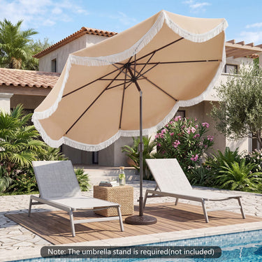3m Patio Tassel Umbrella with Fringe and Push Button Tilt