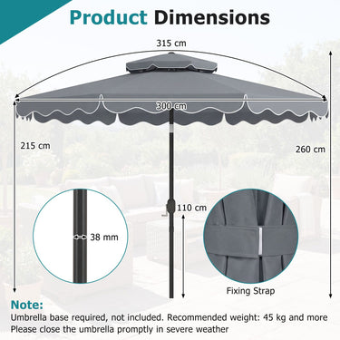 3m Patio Umbrella with Push Button Tilt and Crank with 8 Metal Ribs