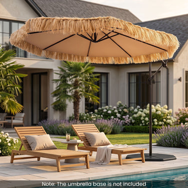 3m Thatched Cantilever Umbrella with Cross Base Crank and Tilt