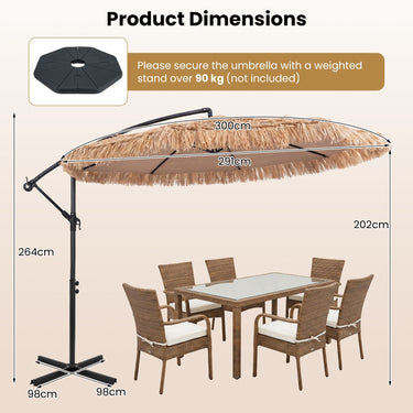 3m Thatched Cantilever Umbrella with Cross Base Crank and Tilt