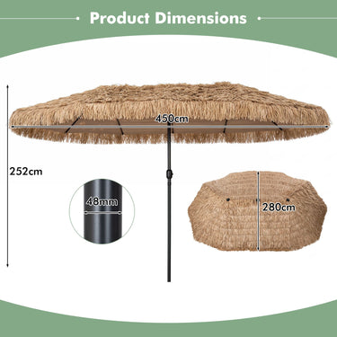4.5x2.8M Double Sided Thatched Tiki Umbrella with Crank and 12 Ribs