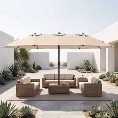 4.7m Extra-Large Patio Umbrella Outdoor Double-Sided Market Umbrella with 144 Solar LED Beads