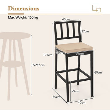 2 PCS Patio Bar Chairs Set of 2 with Detachable Cushion and Footrest