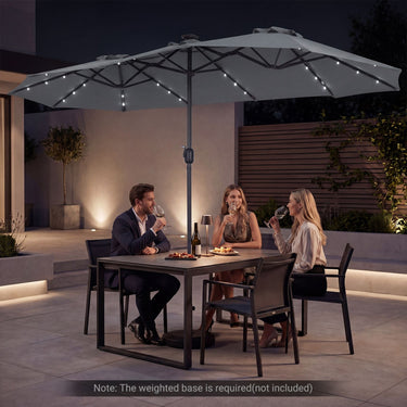 4M Double-Sided Patio Umbrella with Solar Lights and Crank Handle
