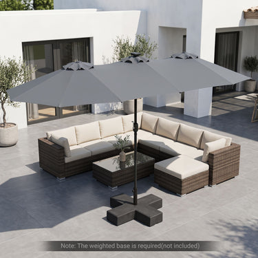 4M Double-Sided Patio Umbrella with Solar Lights and Crank Handle