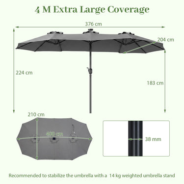 4M Double-Sided Patio Umbrella with Solar Lights and Crank Handle