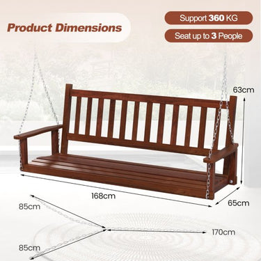 3 Person Wooden Outdoor Porch Swing for Garden