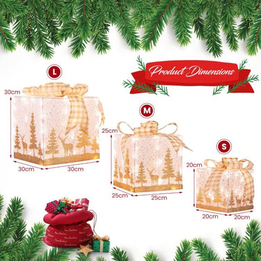 3 Pack Pre-Lit Christmas Gift Box with 100 Light Bulbs