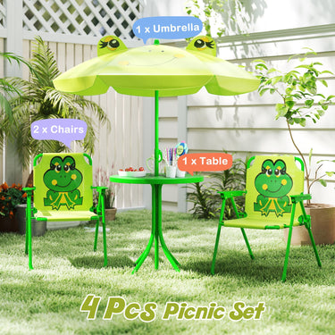 4 Pieces Kids Picnic Set Outdoor Activity Table with 2 Folding Chairs