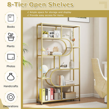 5-Tier Geometric Bookshelf with U Shape and Metal Frame for Home Office
