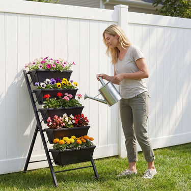 5-Tier Vertical Raised Garden Bed with Wheels and Drainage Holes for Backyard