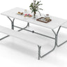 1.8m Picnic Table Bench Set, Outdoor Dining Table & 2 Benches with Metal Frame & All-Weather HDPE Tabletop - PatiojoyAU