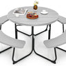 8-Person Round Picnic Table Bench Set, Outdoor Circular Picnic Table with 4 Benches & Umbrella Hole - PatiojoyAU