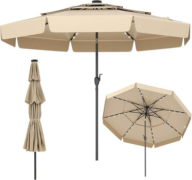 3m Solar Patio Umbrella with 32 LED Lights and 3-Tier Vented Top