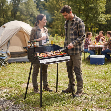 64 x 25 CM Portable Charcoal Grill with Detachable 2-Section Legs and 2-Level Adjustable Grate