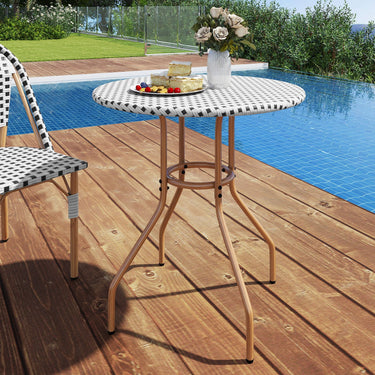 3PCS Outdoor French Wicker Round Table and 2 Dining Chairs with Metal Frame for Garden