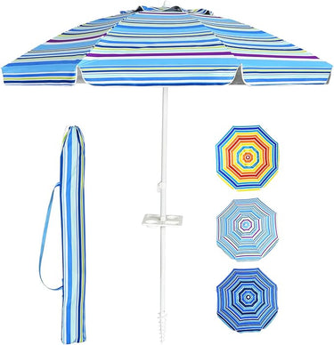 2.2m Parasol, Angle-Adjustable Beach Umbrella, Balcony Umbrella with Ground Socket