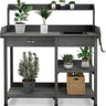 Garden Potting Bench Table, Wooden Potting Work Table w/Open Shelves, Hooks, Removable Sink & Drawer - PatiojoyAU