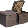 2-Pieces Patio Ottomans, Outdoor Hand-Woven PE Rattan Side Table w/Removable Cushion & Hidden Storage Space - PatiojoyAU