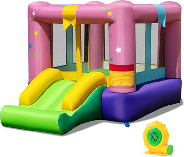Indoor Outdoor Blowup Bouncy House w/Carrying Bag, Repair Kit & Ground Stakes