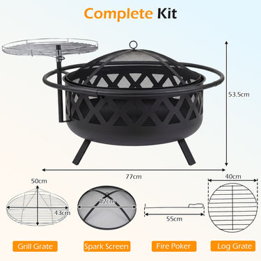 Outdoor Fire Pit with Adjustable and Rotatable Grill Grate