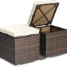 2-Pieces Patio Ottomans, Outdoor Hand-Woven PE Rattan Side Table w/Removable Cushion & Hidden Storage Space - PatiojoyAU