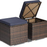 2-Pieces Patio Ottomans, Outdoor Hand-Woven PE Rattan Side Table w/Removable Cushion & Hidden Storage Space - PatiojoyAU