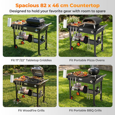 82 x 46 cm Folding Grill Cart with Heat-Resistant Mat and Lockable Wheels