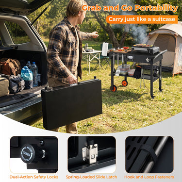 82 x 46 cm Folding Grill Cart with Heat-Resistant Mat and Lockable Wheels