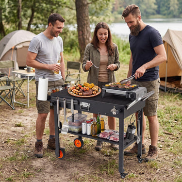 82 x 46 cm Folding Grill Cart with Heat-Resistant Mat and Lockable Wheels