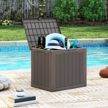 96L Outdoor Storage Box with Lockable Lid and Wicker-woven Texture
