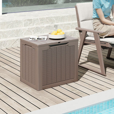 96L Outdoor Storage Box with Lockable Lid and Wicker-woven Texture
