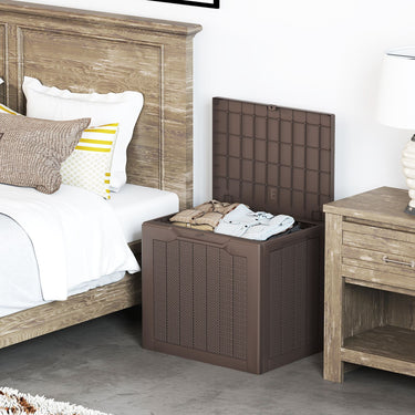 96L Outdoor Storage Box with Lockable Lid and Wicker-woven Texture
