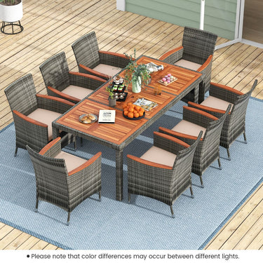 9 Pieces Patio Wicker Dining Set with Removable Cushions and Umbrella Hole