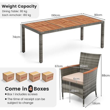 9 Pieces Patio Wicker Dining Set with Removable Cushions and Umbrella Hole