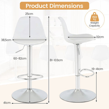 Bar Stools Set of 2 with Backrest & Footrest and Adjustable Swivel 60-82 cm