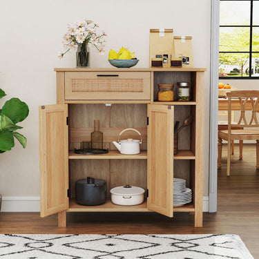 Buffet Sideboard Storage Cabinet with Rattan Woven Doors