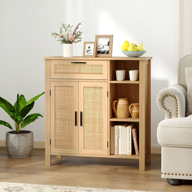 Buffet Sideboard Storage Cabinet with Rattan Woven Doors