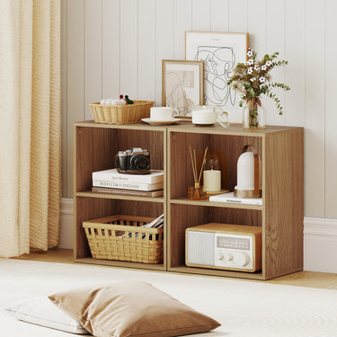 2-Cube Bookcase, Floor Standing Open Bookshelf w/ 5-Position Adjustable Shelf, Modern Display Shelf, Cubby Storage Organizer