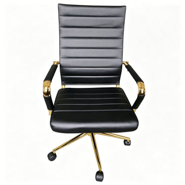 Ribbed PU Leather Office Chair with Armrests and Reclining Backrest